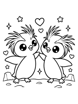 Free printable Cute Rockhopper Penguins In Love coloring page
