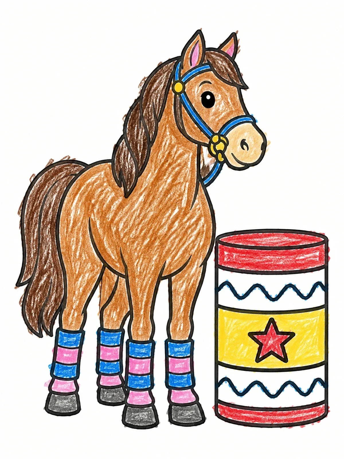Colored example of the Cute Rodeo Horse By Barrel coloring page