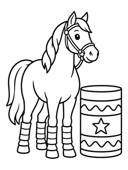 Free printable Cute Rodeo Horse By Barrel coloring page