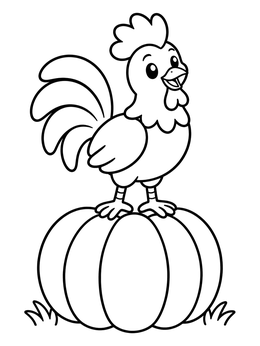 Free printable Cute Rooster On A Big Pumpkin coloring page