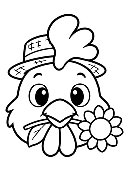 Free printable Cute Rooster Wearing A Straw Hat coloring page
