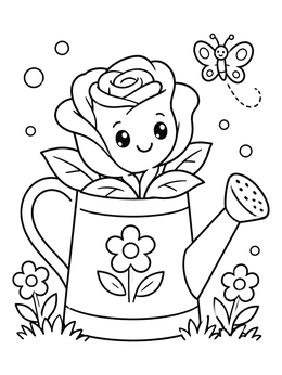 Free printable Cute Rose In A Watering Can coloring page