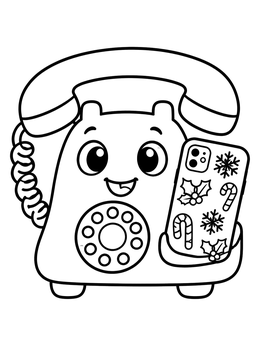 Free printable Cute Rotary Phone With Festive Smartphone coloring page
