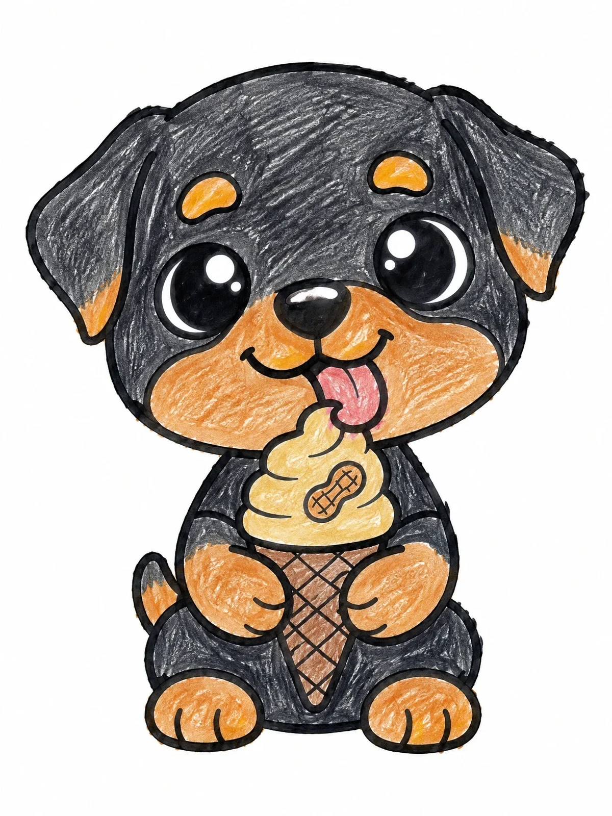 Colored example of the Cute Rottweiler Puppy Eating Ice Cream coloring page