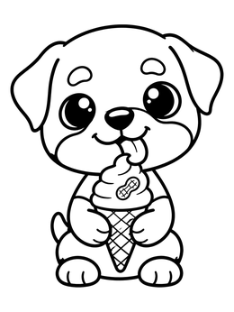 Free printable Cute Rottweiler Puppy Eating Ice Cream coloring page