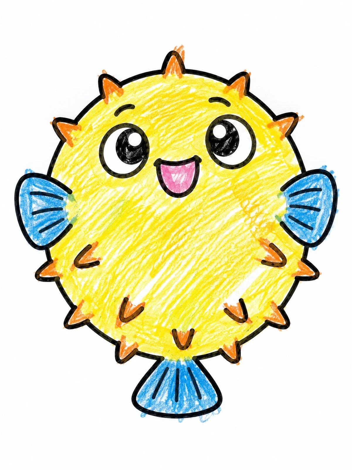 Colored example of the Cute Round Cartoon Puffer Fish coloring page