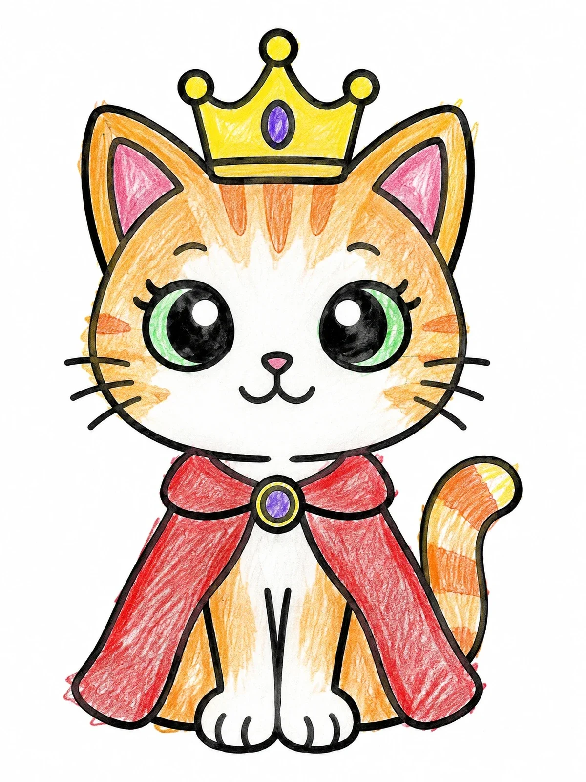Colored example of the Cute Royal Kitten With Crown coloring page