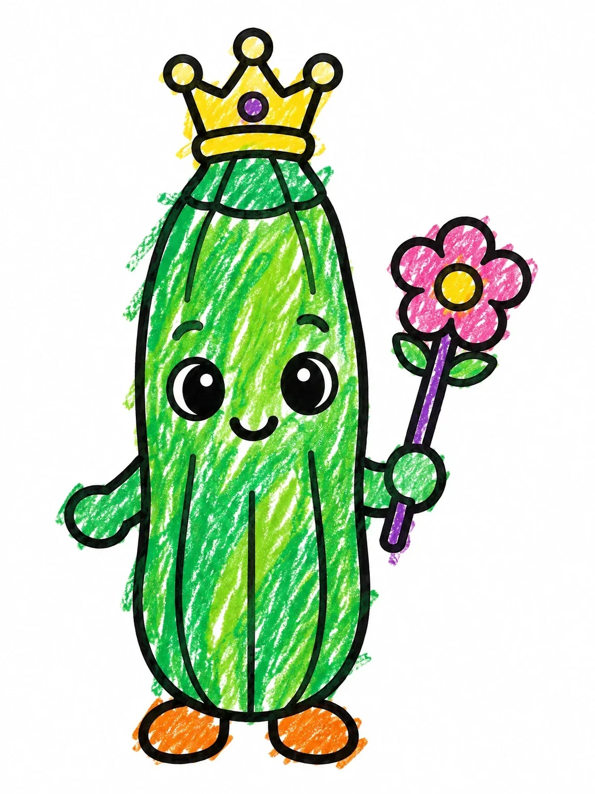 Colored example of the Cute Royal Zucchini With Crown coloring page