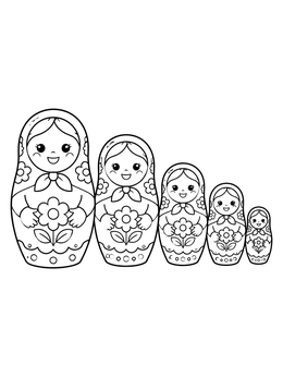 Free printable Cute Russian Nesting Dolls coloring page