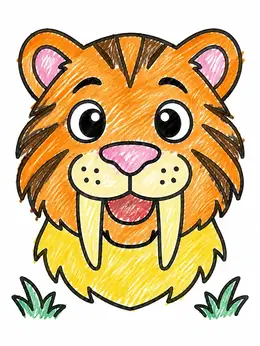 Colorable Lightsaber Cute Saber Tooth Tiger Face Coloring Page