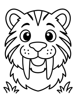A friendly saber tooth tiger smiles in this cute tooth coloring page for kids.
