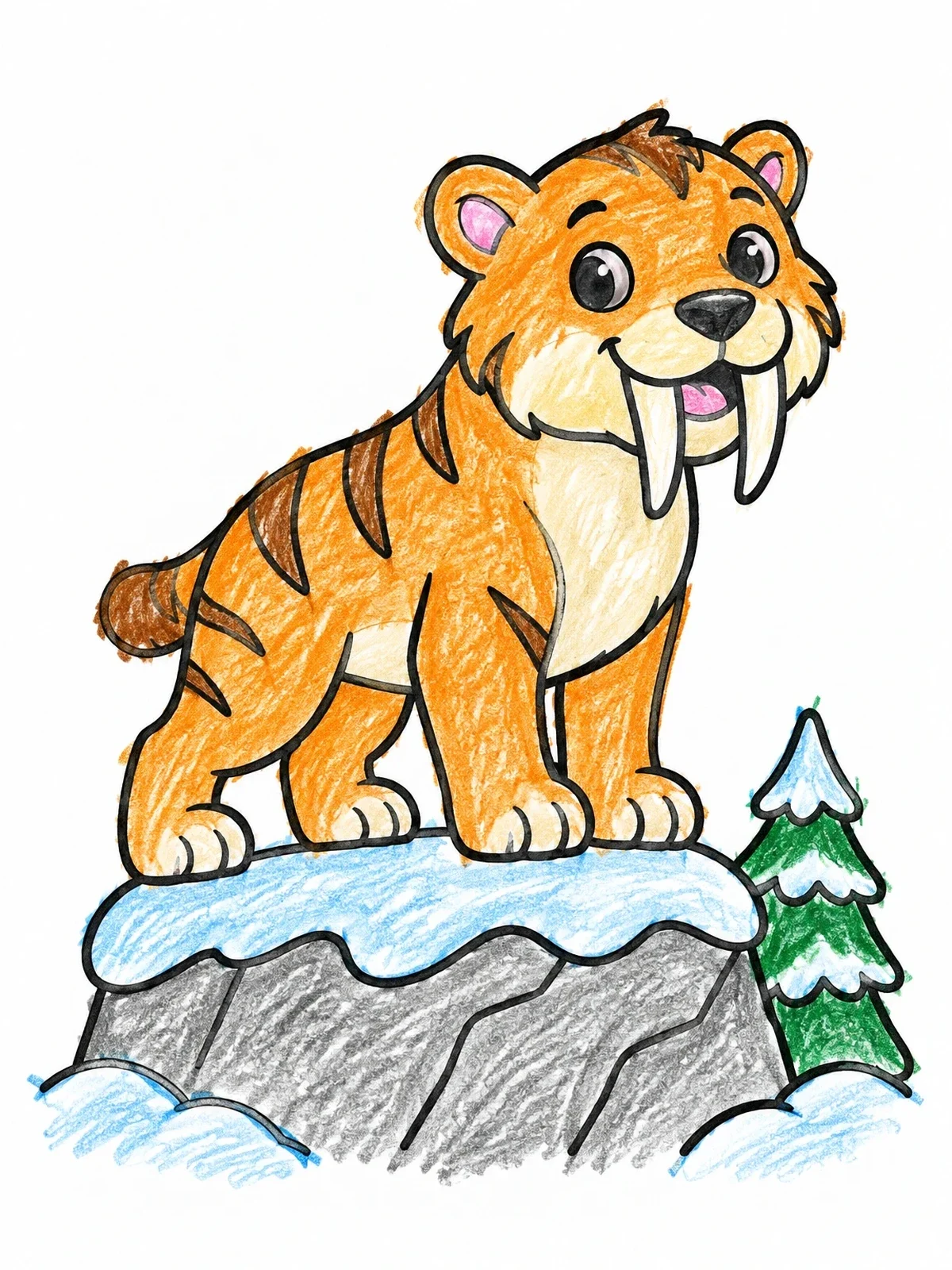 Colored example of the Cute Saber Toothed Tiger On A Rock coloring page