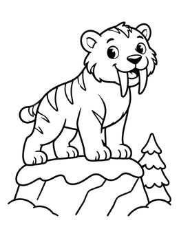 Free printable Cute Saber Toothed Tiger On A Rock coloring page