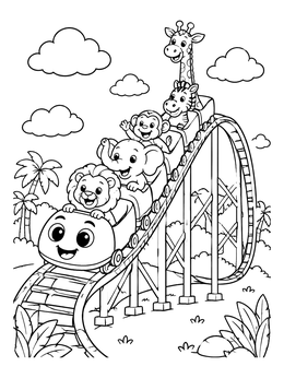 Free printable Cute Safari Animals On A Roller Coaster coloring page