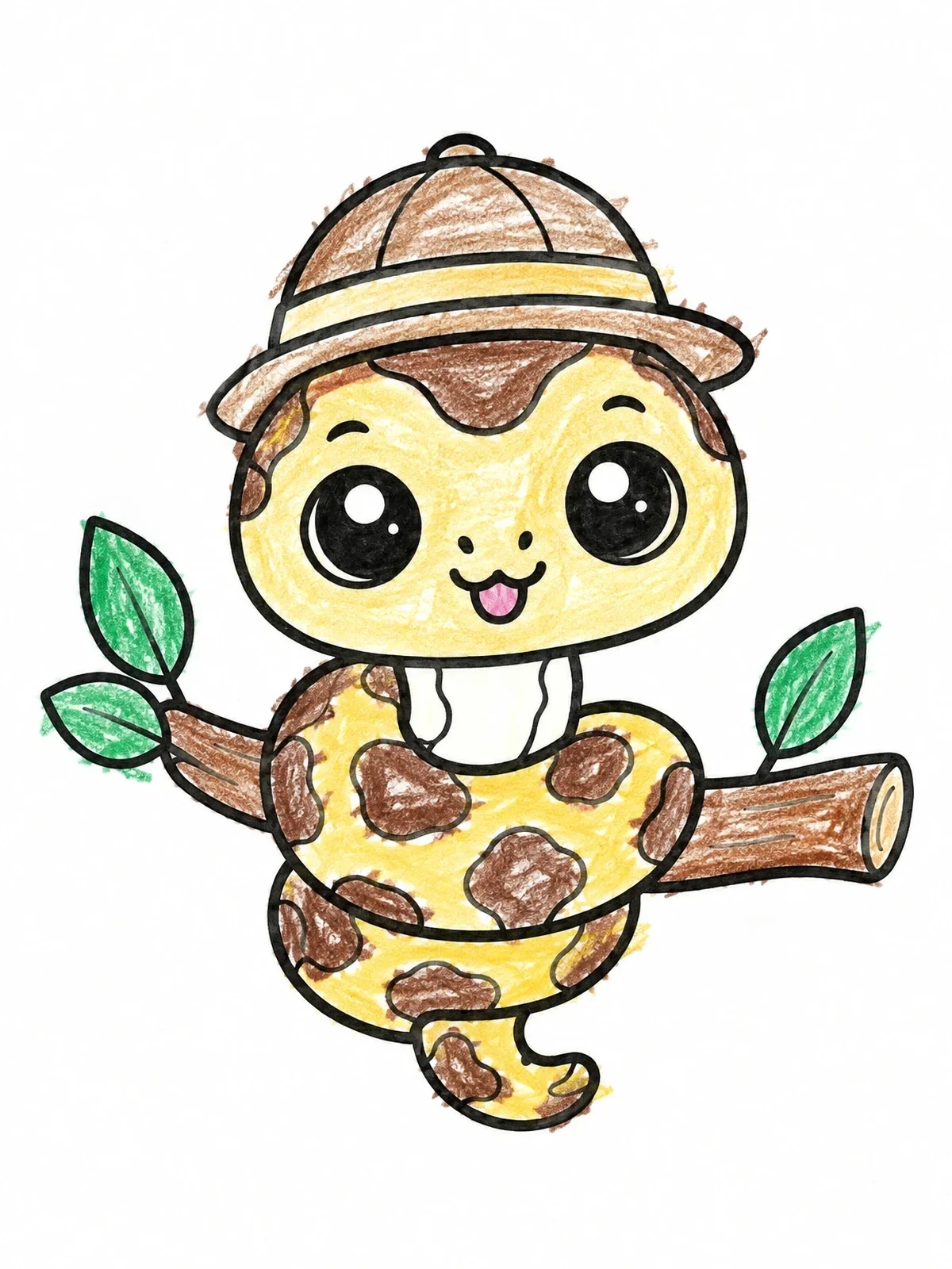 Colored example of the Cute Safari Burmese Python On Branch coloring page
