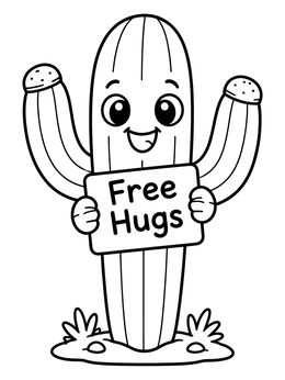 Free printable Cute Saguaro Offering Free Hugs coloring page