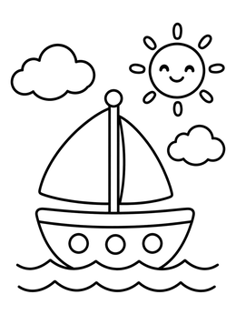Free printable Cute Sailboat And Smiling Sun coloring page