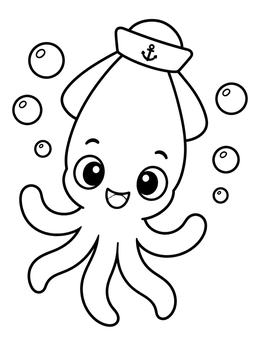 Free printable Cute Sailor Baby Squid coloring page