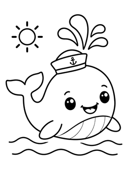 Free printable Cute Sailor Whale Spouting Water coloring page