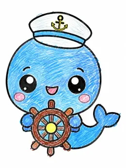 Color Contacts Wheel Cute Sailor Whale With Steering Wheel Coloring Page