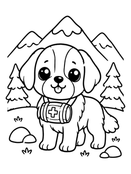 Free printable Cute Saint Bernard Puppy In The Mountains coloring page