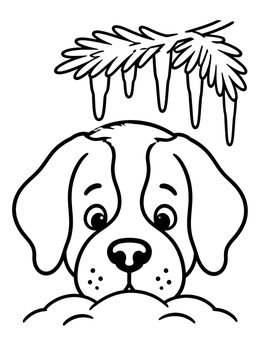 Free printable Saint Bernard Peeking In Snow coloring page