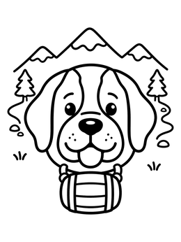 Free printable Cute Saint Bernard With Keg coloring page