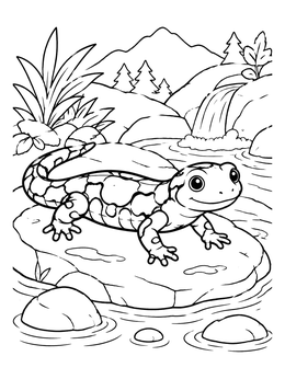 Free printable Cute Salamander By A Mountain Stream coloring page