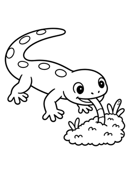 Free printable Cute Salamander Catching A Worm coloring page