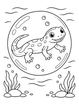 Free printable Cute Salamander Floating In A Bubble coloring page