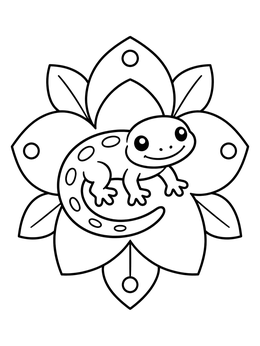 Free printable Cute Salamander On Flower Mandala coloring page