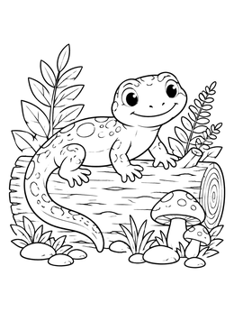 Free printable Cute Salamander On A Forest Log coloring page