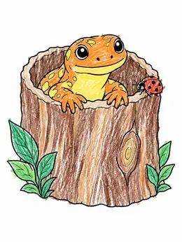 Cute Salamander In Hollow Tree Stump Coloring Page
