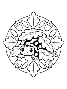 Free printable Cute Salamander Under Autumn Oak Leaves coloring page