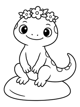 Free printable Cute Salamander With Flower Crown coloring page