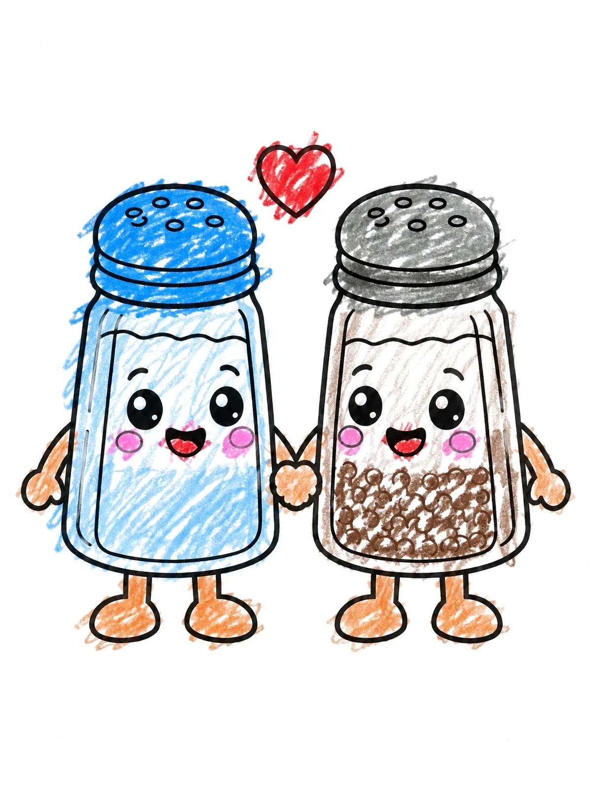 Colored example of the Cute Salt And Pepper Shakers Holding Hands coloring page