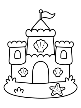 Free printable Cute Sandcastle With Seashells And Starfish coloring page