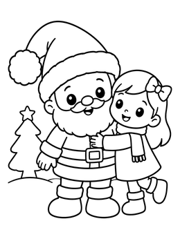 Free printable Cute Santa Claus Hugging A Girl coloring page