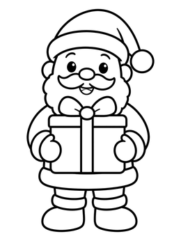 Free printable Cute Santa Holding A Christmas Gift coloring page