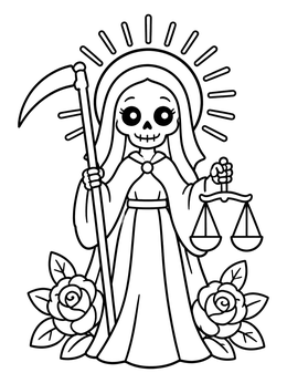 Free printable Cute Santa Muerte With Roses coloring page