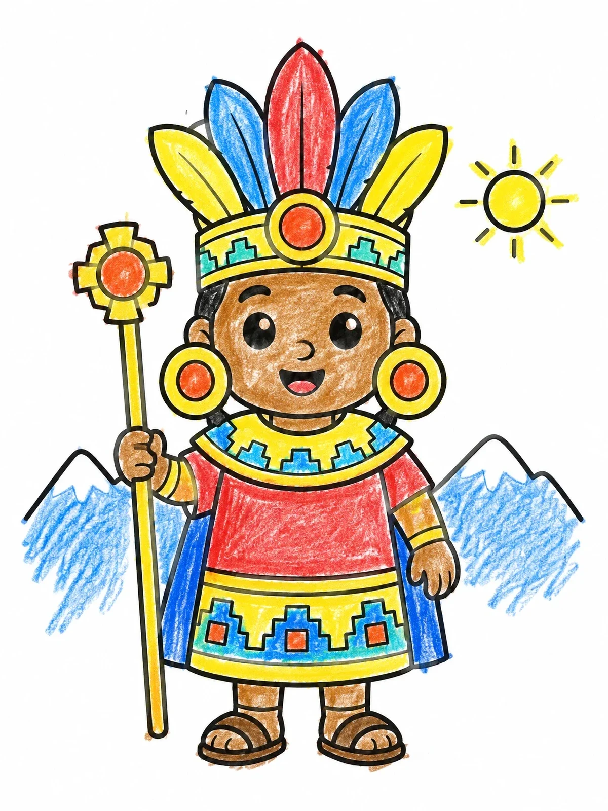 Colored example of the Cute Sapa Inca Ruler With Staff coloring page