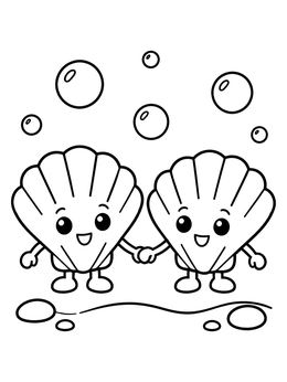 Free printable Happy Scallop Shell Friends coloring page