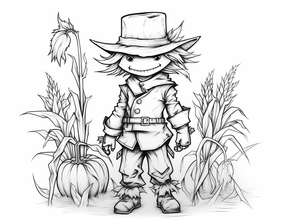 Cute Scarecrow Coloring For Adults - Coloring Page