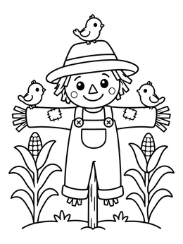 Free printable Friendly Scarecrow With Little Birds coloring page