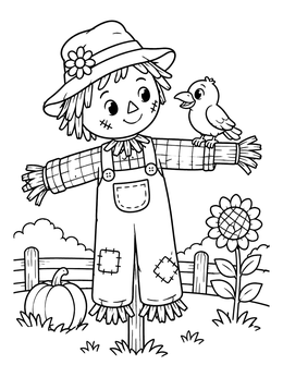 Free printable Friendly Scarecrow With Little Crow coloring page