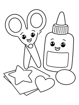 Free printable Cute Scissors And Craft Glue coloring page