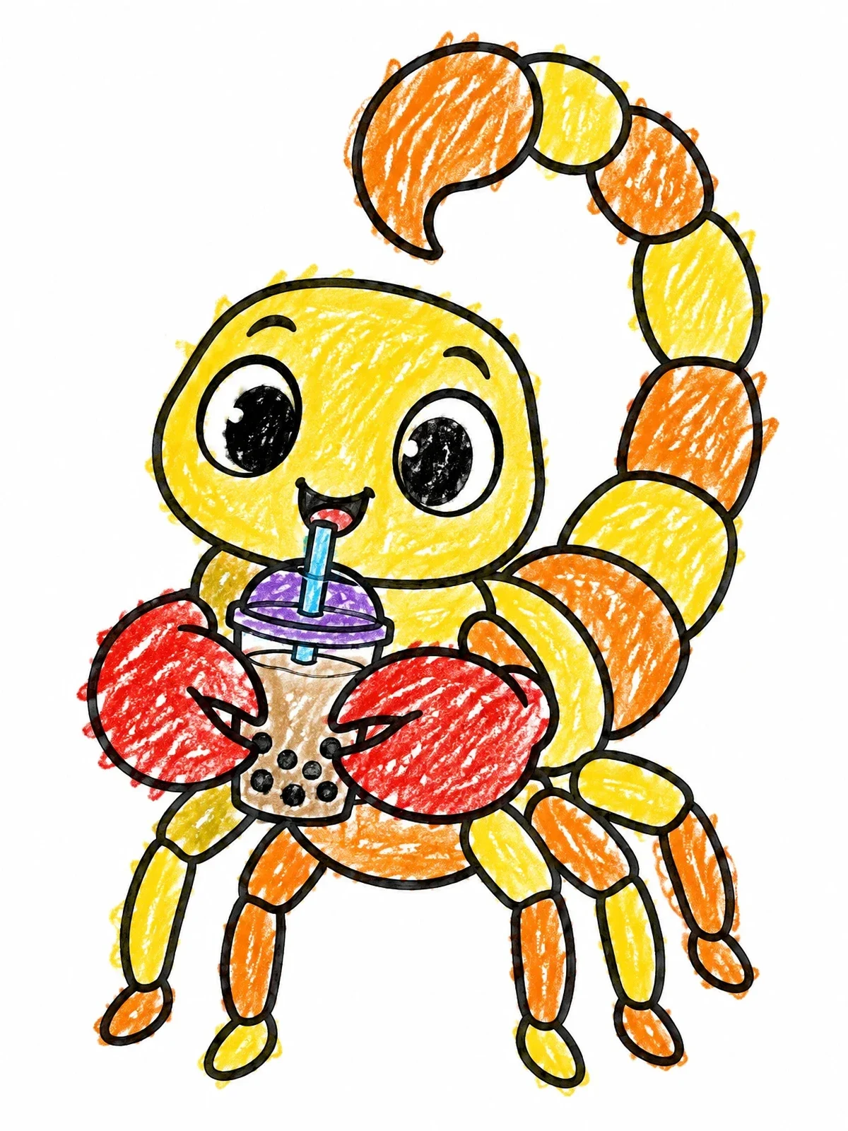 Colored example of the Cute Scorpion Drinking Boba Tea coloring page