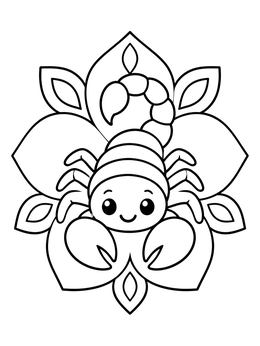 Free printable Cute Scorpion On Flower Mandala coloring page