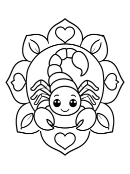 Free printable Cute Scorpion Mandala With Hearts coloring page