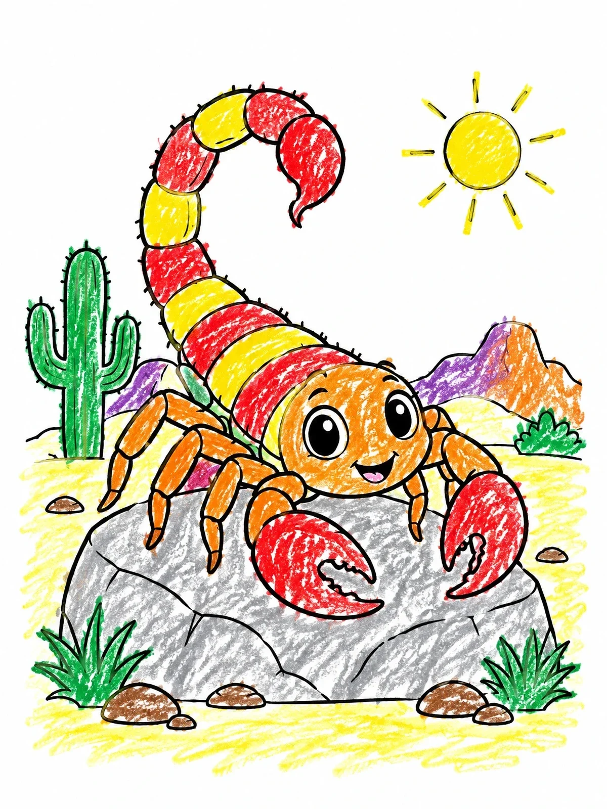 Colored example of the Cute Scorpion On Desert Rock coloring page